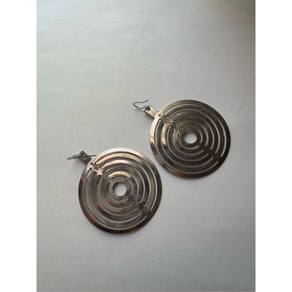 Y2K Vintage Womens Chunky Tiered Circle Disco Hoop Earrings Retro Glam 90s Groov - Picture 3 of 4